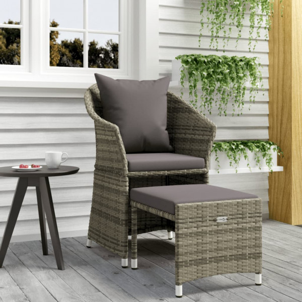 Set de muebles de jardín 2 pzas cojines ratán sintético gris D