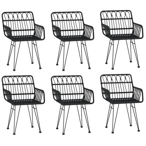 7 pcs conjunto de jantar para jardim vime PE preto M 4