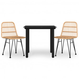 3 pcs conjunto de jantar para jardim vime PE H