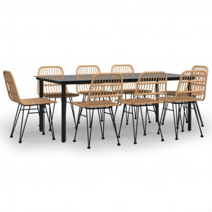 Juego de comedor de jardín 9 piezas ratán sintético H