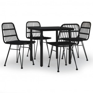 5 pcs conjunto de jantar p/ jardim vime PE preto H
