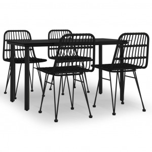 5 pcs conjunto de jantar p/ jardim vime PE preto H