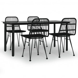 5 pcs conjunto de jantar p/ jardim vime PE preto H