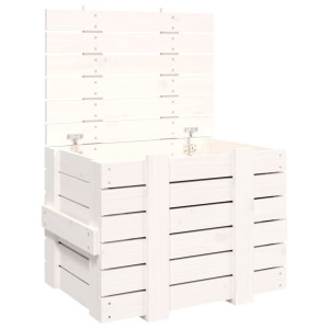 Caja de almacenaje madera maciza de pino blanca 58x40.5x42 cm H