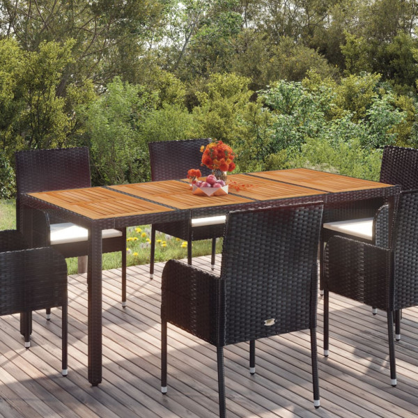 Mesa de jardín superficie de madera ratán PE negro 190x90x75 cm D