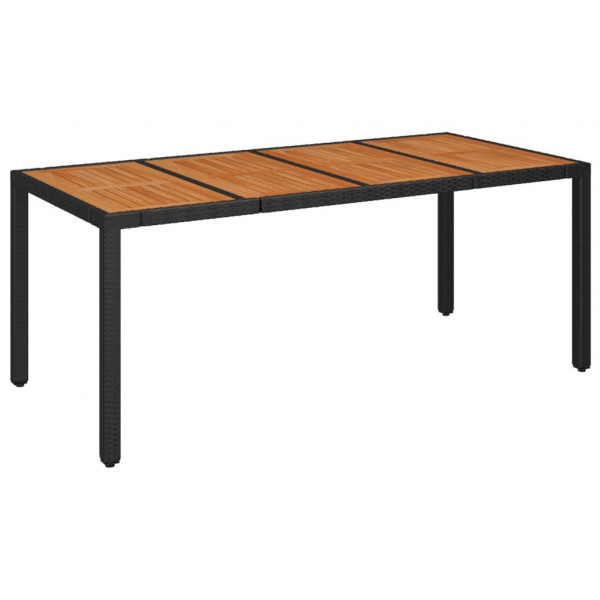 Mesa de jardín superficie de madera ratán PE negro 190x90x75 cm M 2