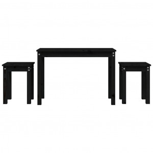 Mesas apilables 3 piezas madera maciza de pino negro H