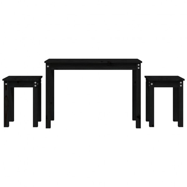 Mesas apilables 3 piezas madera maciza de pino negro M 2