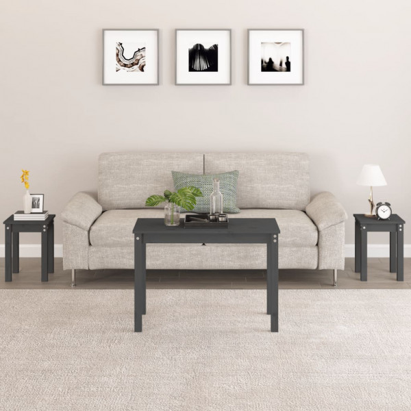 Mesas apilables 3 piezas madera maciza de pino gris D