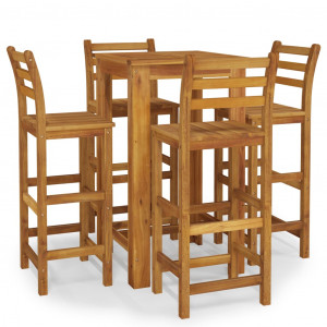 Juego de comedor de jardín 5 piezas madera maciza de acacia H
