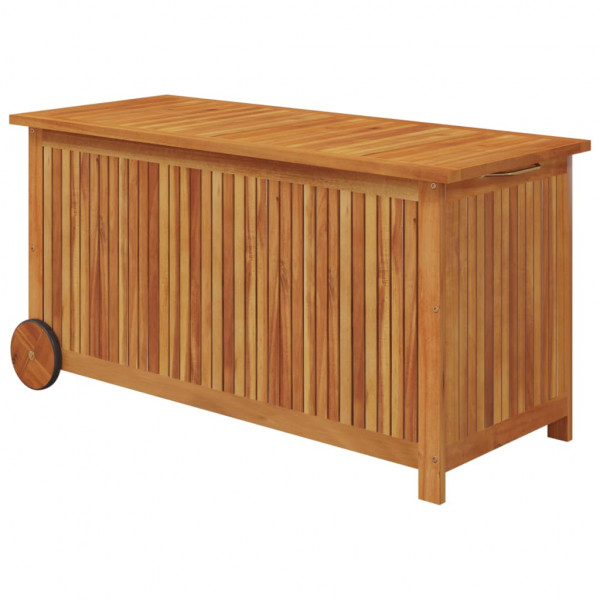 Caja de almacenaje de jardín ruedas acacia maciza 113x50x58 cm M 2