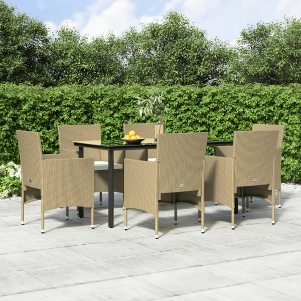 Juego de comedor de jardín 7 piezas con cojines beige y negro D