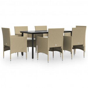 Juego de comedor de jardín 7 piezas con cojines beige y negro H