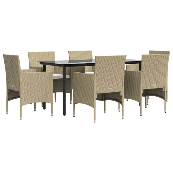 Juego de comedor de jardín 7 piezas con cojines beige y negro M 3