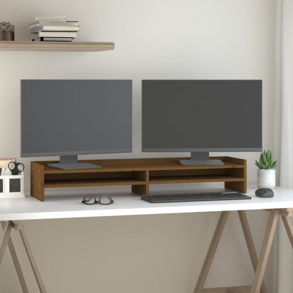 Soporte de monitor madera maciza pino marrón miel 100x24x16 cm M 3