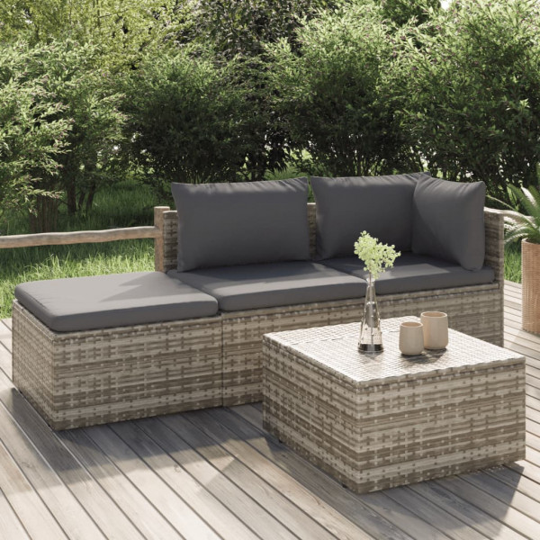 Set de muebles de jardín 4 pzas y cojines ratán sintético gris D