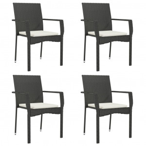 Cadeiras de jardim com almofadões 4 pcs vime PE preto H