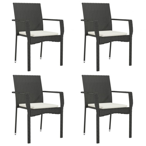 Cadeiras de jardim com almofadões 4 pcs vime PE preto M 2