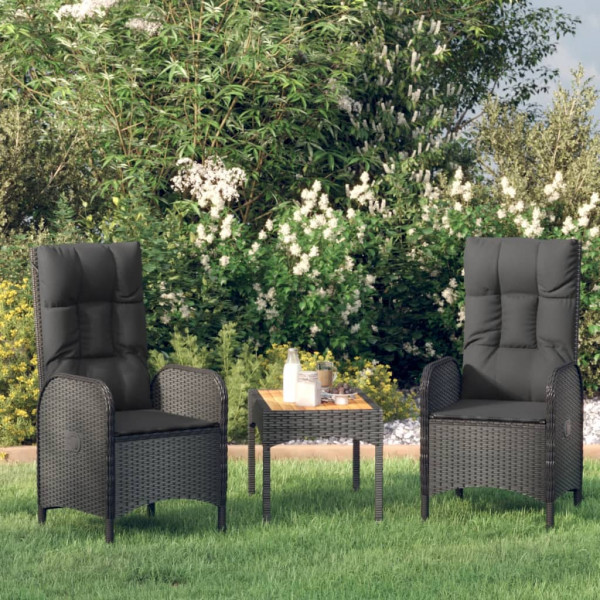 3 pcs conjunto lounge de jardim c/ almofadões vime PE preto D