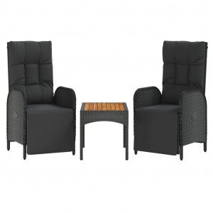 Poltronas de jardim reclináveis 2 pcs com mesa vime PE preto H