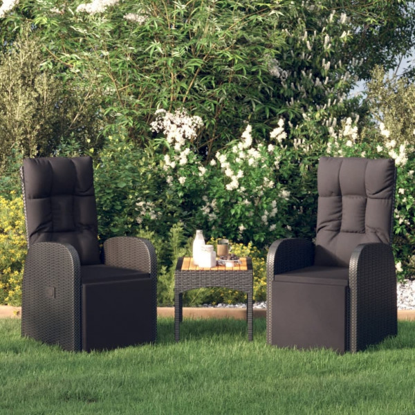 Sillones de jardín reclinables con cojines 2 uds ratán PE negro D