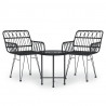 3 pcs conjunto de jantar para jardim vime PE preto 2