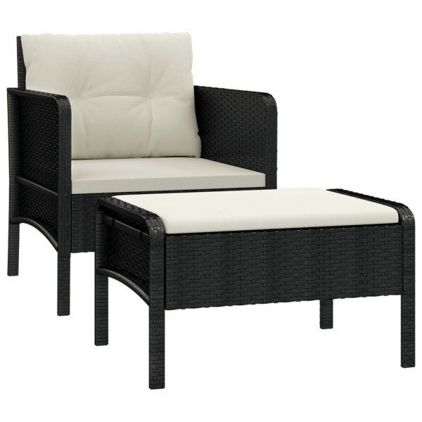 Set de muebles de jardín 2 pzas y cojines ratán sintético negro M 2