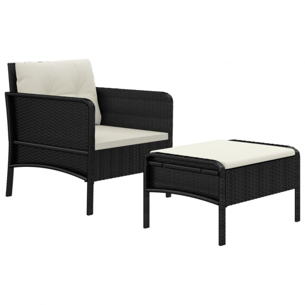 2 pcs conjunto lounge de jardim c/ almofadões vime PE preto M 3