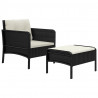 2 pcs conjunto lounge de jardim c/ almofadões vime PE preto 3