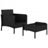 2 pcs conjunto lounge de jardim c/ almofadões vime PE preto 4