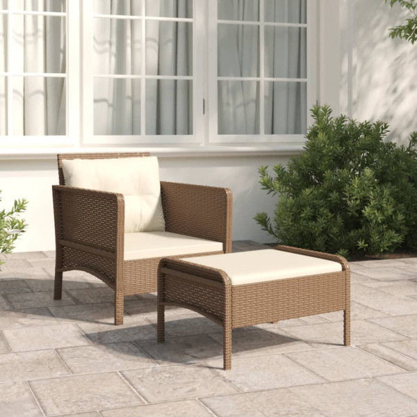 2 pcs conjunto lounge de jardim c/ almofadões vime PE castanho D