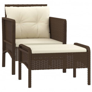 Set muebles de jardín 2 piezas y cojines ratán sintético marrón H