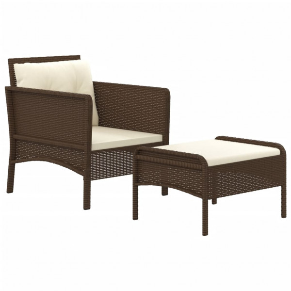 2 pcs conjunto lounge de jardim c/ almofadões vime PE castanho M 3
