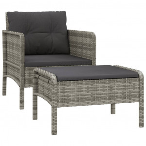 Set de muebles de jardín 2 pzas cojines ratán sintético gris H