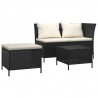 3 pcs conjunto lounge de jardim c/ almofadões vime PE preto 2