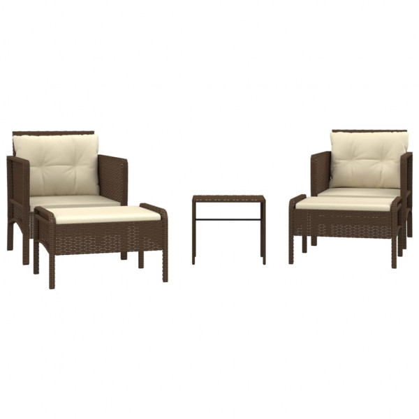 Set muebles de jardín 5 piezas y cojines ratán sintético marrón M 2