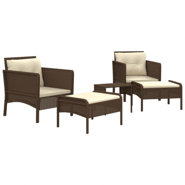 Set muebles de jardín 5 piezas y cojines ratán sintético marrón M 3