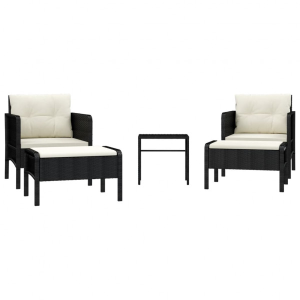 Set de muebles de jardín 5 pzas y cojines ratán sintético negro M 2