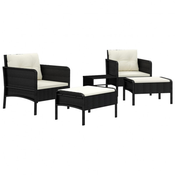 5 pcs conjunto lounge de jardim c/ almofadões vime PE preto M 3