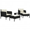 5 pcs conjunto lounge de jardim c/ almofadões vime PE preto 3