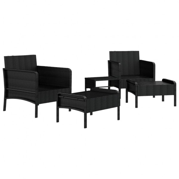 5 pcs conjunto lounge de jardim c/ almofadões vime PE preto M 4