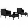 5 pcs conjunto lounge de jardim c/ almofadões vime PE preto 4