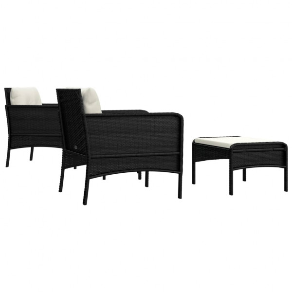 5 pcs conjunto lounge de jardim c/ almofadões vime PE preto M 5