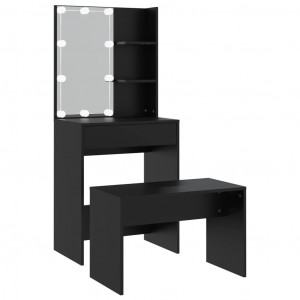 Juego de tocador con LED madera contrachapada negro H