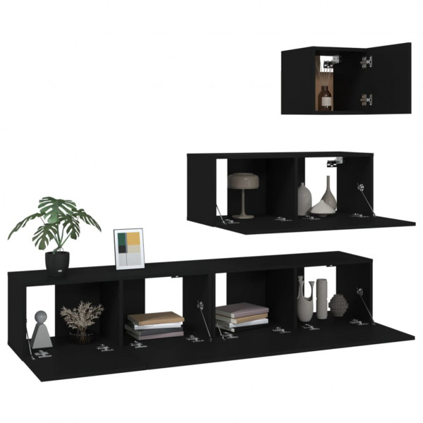 Set de muebles para TV 4 piezas madera contrachapada negro M 4