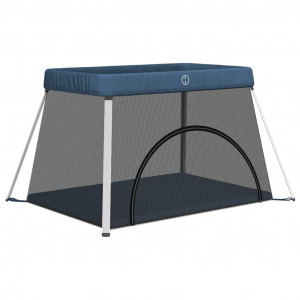 Parque para bebés com colchão tecido de linho azul marinho H