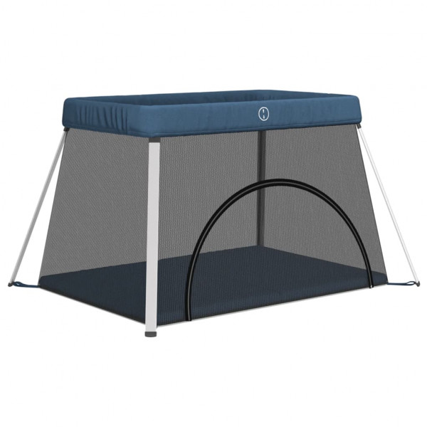 Parque infantil para bebés con colchón tela lino azul marino M 2