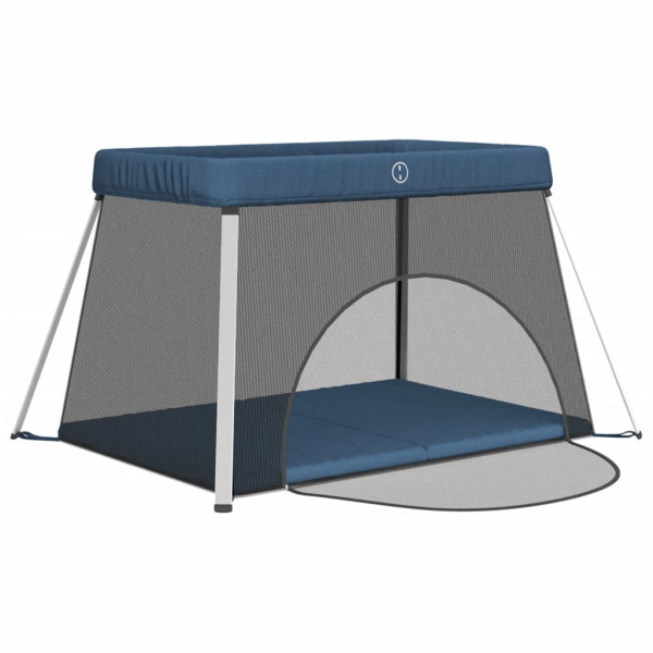 Parque infantil para bebés con colchón tela lino azul marino M 4