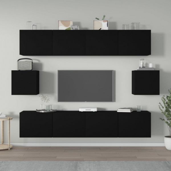 Set de muebles para TV 6 piezas madera contrachapada negro D