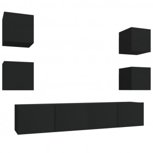 Set de muebles para TV 6 piezas madera contrachapada negro H